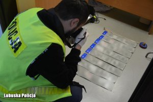 Policjant fotografuje tablice rejestracyjne