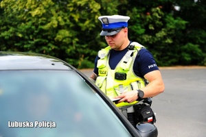 Policjant w trakcie kontroli drogowej