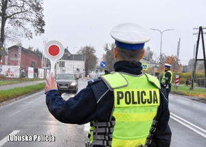 Policjant ruchu drogowego zatrzymuje do kontroli drogowej